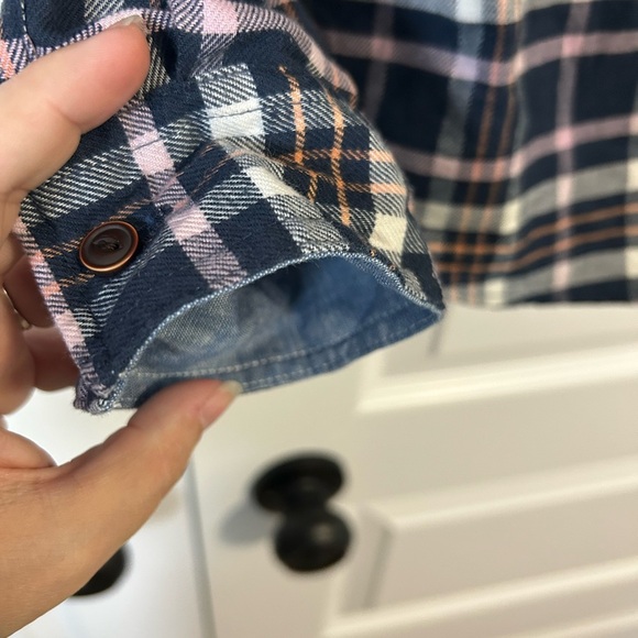 L.L. Bean Navy and Pink Plaid Fleece Shirt - Picture 3 of 9